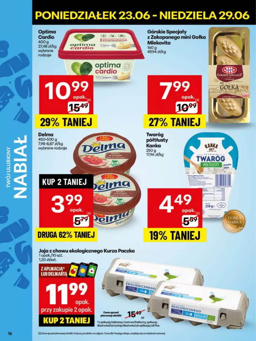 Gazetka promocyjna Delikatesy Centrum - Franczyza DC26 Poniedziałek - ważna 23.06 do 29.06.2025 - strona 16 - produkty: Delma, Jaja, Mleko, Mlekovita, Optima, Twaróg