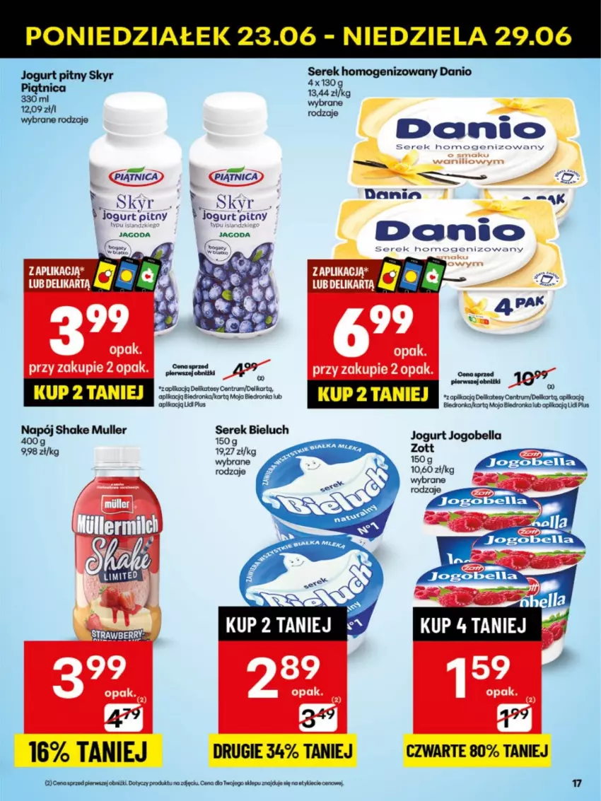 Gazetka promocyjna Delikatesy Centrum - Franczyza DC26 Poniedziałek - ważna 23.06 do 29.06.2025 - strona 17 - produkty: Bell, Bella, Bieluch, Danio, Jogobella, Koc, Napój, Piątnica, Por, Rum, Ser, Serek