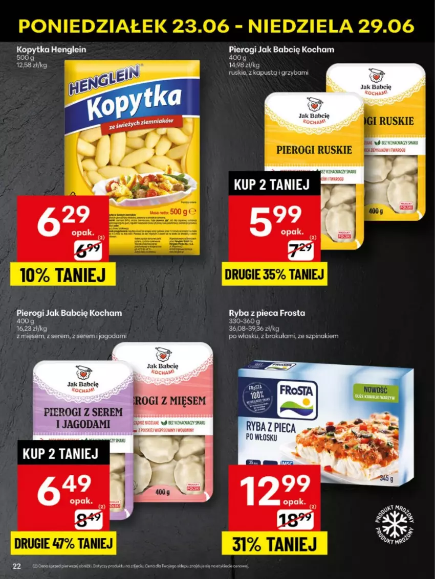 Gazetka promocyjna Delikatesy Centrum - Franczyza DC26 Poniedziałek - ważna 23.06 do 29.06.2025 - strona 22 - produkty: Kapustą, Koc, Kopytka, Piec, Pierogi, Ryba, Ser, Szpinak