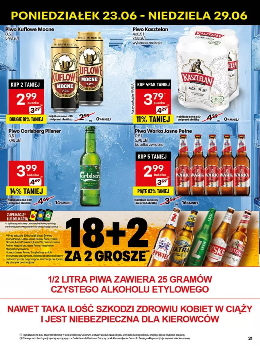 Gazetka promocyjna Delikatesy Centrum - Franczyza DC26 Poniedziałek - ważna 23.06 do 29.06.2025 - strona 31 - produkty: Carlsberg, Gra, Kasztelan, Koc, Kosz, Lech Premium, Piec, Piwa, Piwo, Rum, Tyskie, Warka