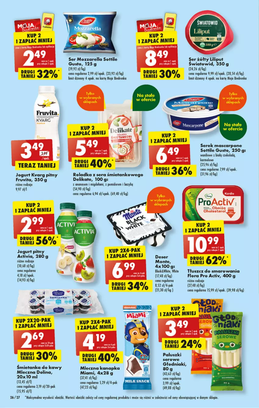 Gazetka promocyjna Biedronka - Gazetka - Biedronka.pl - ważna 13.03 do 18.03.2023 - strona 26 - produkty: Activia, Ananas, Bazyl, Dell, Deser, Fa, Flora, Jogurt, Mascarpone, Mleczna kanapka, Monte, Mozzarella, Ser, Serek, Sok, Tera