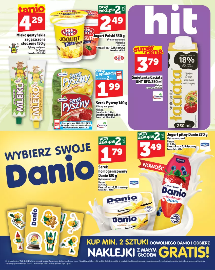 Gazetka promocyjna Topaz - Gazetka - ważna 13.02 do 19.02.2025 - strona 11 - produkty: Danio, Danone, Jogurt, Jogurt pitny, Mleko, Mlekovita, Ser, Serek, Serek homogenizowany