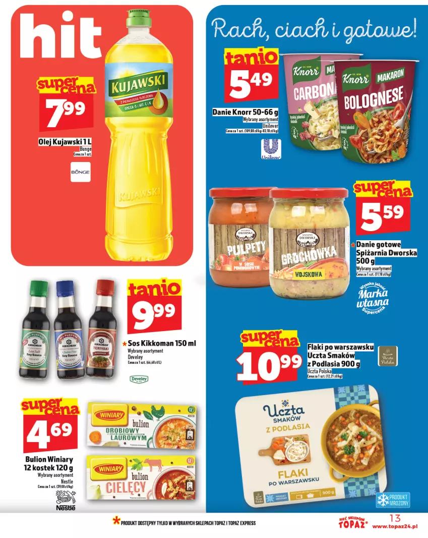 Gazetka promocyjna Topaz - Gazetka - ważna 13.02 do 19.02.2025 - strona 13 - produkty: Bulion, Knorr, Kujawski, Lion, Olej, Sos, Stek, Top, Winiary