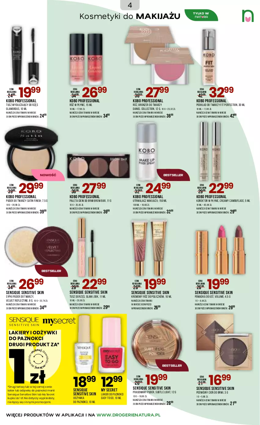 Gazetka promocyjna Drogerie Natura - Gazetka Drogerie Natura - ważna 18.03 do 30.03.2026 - strona 4 - produkty: Bronzer, Cień, Finish, KOBO, Lakier, Lakier do paznokci, Makijaż, Odżywka, Paleta, Podkład, Podkład do twarzy, Puder, Puder do twarzy, Róż do policzków, Sati, Tusz, Velvet