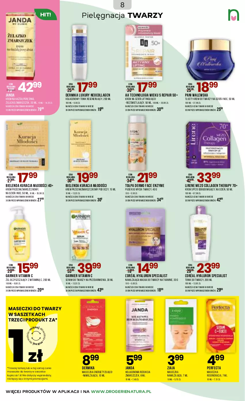 Gazetka promocyjna Drogerie Natura - Gazetka Drogerie Natura - ważna 18.03 do 30.03.2026 - strona 8 - produkty: Bielenda, Dermika, Fa, Garnier, Kolagen, Krem do twarzy, Krem na dzień, Krem przeciwzmarszczkowy, Lirene, Mars, Maska, Maska do twarzy, Perfecta, Por, Puder, Rum, Ser, Serum, Serum do twarzy, Tołpa, Tonik, Tonik do twarzy, Ziaja