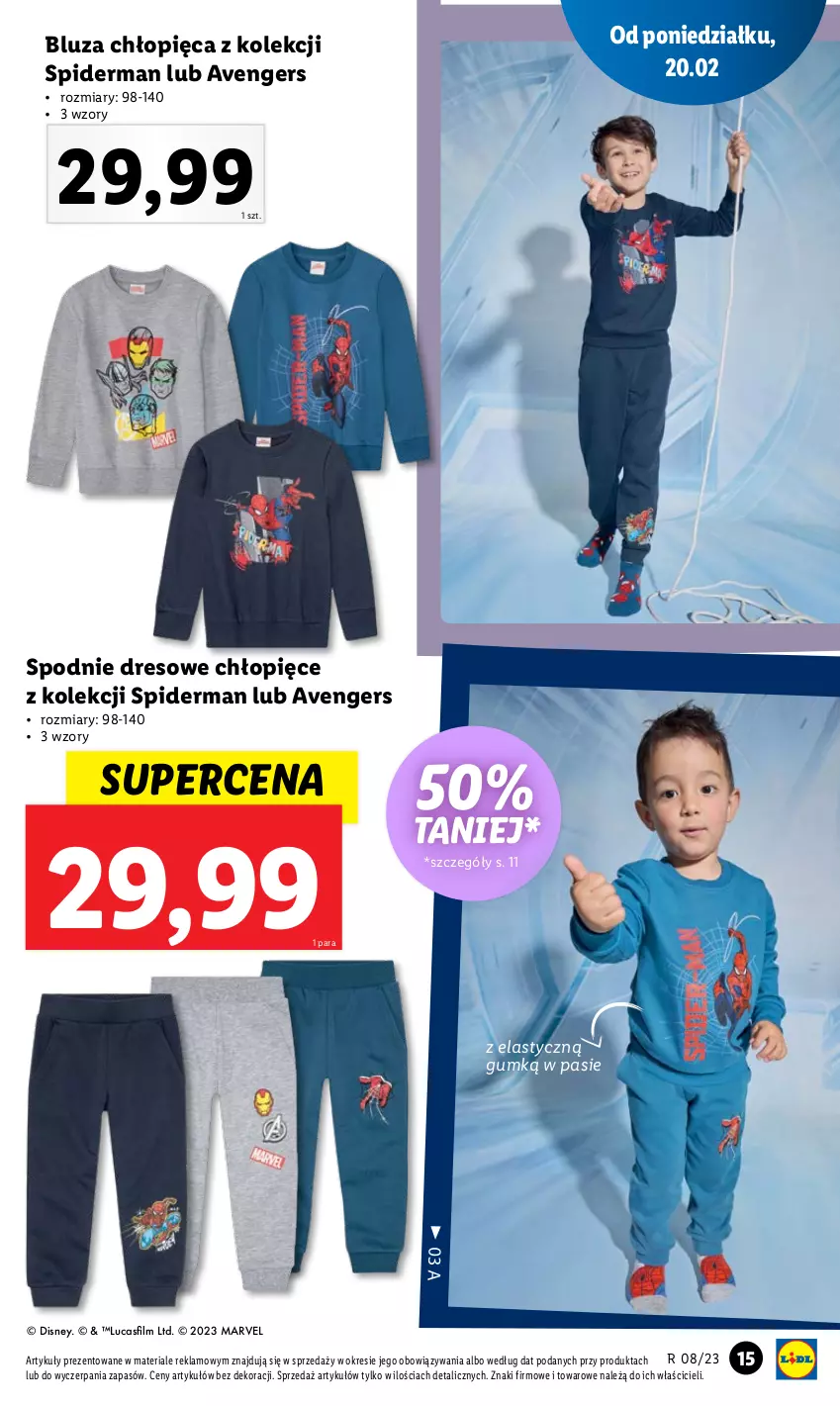 Gazetka promocyjna Lidl - GAZETKA - ważna 20.02 do 25.02.2023 - strona 17 - produkty: Avengers, Bluza, Disney, Dres, Spiderman, Spodnie, Spodnie dresowe