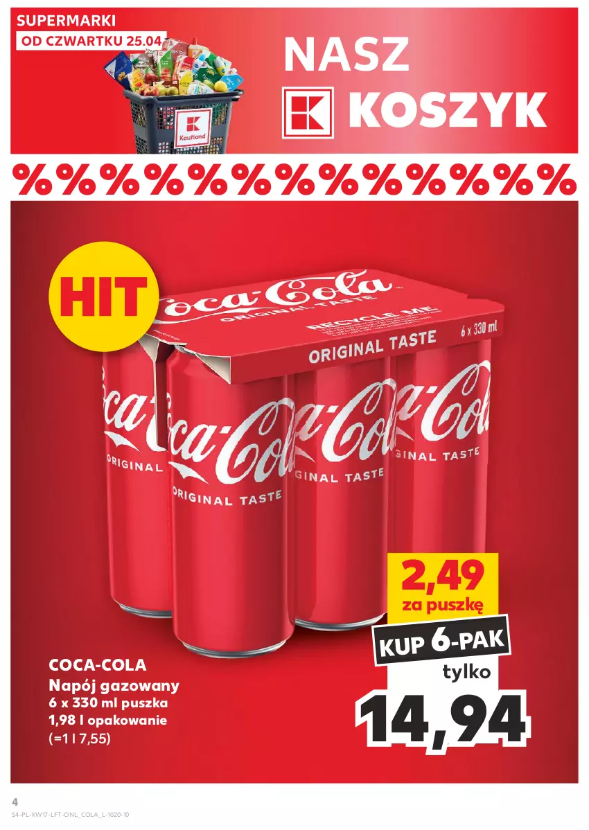 Gazetka promocyjna Kaufland - Gazetka tygodnia - ważna 25.04 do 30.04.2024 - strona 4 - produkty: Coca-Cola, Kosz, Napój, Napój gazowany