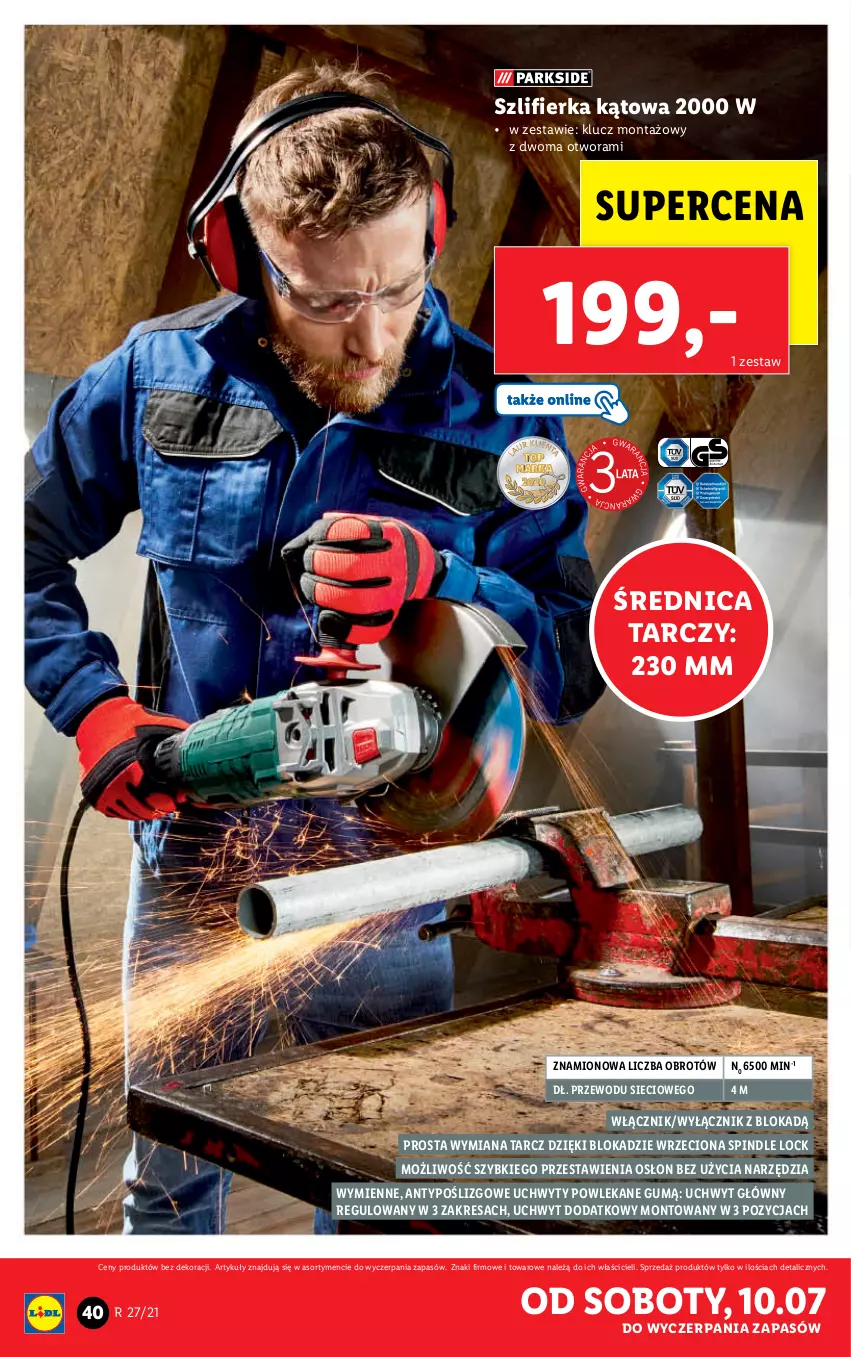 Gazetka promocyjna Lidl - GAZETKA - ważna 05.07 do 10.07.2021 - strona 40 - produkty: Szlifierka, Szlifierka kątowa, Uchwyty