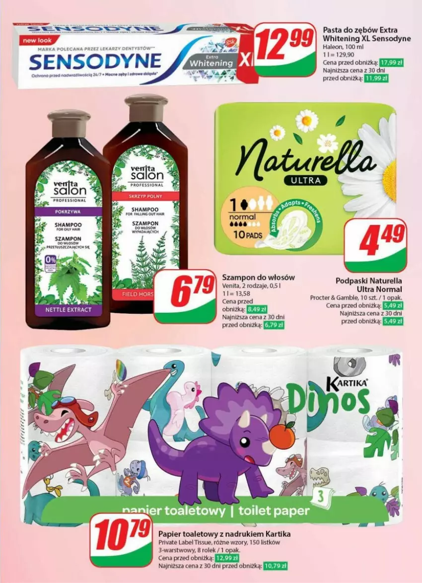 Gazetka promocyjna Dino - ważna 31.01 do 06.02.2024 - strona 49 - produkty: Leon, Naturell, Naturella, Papier, Papier toaletowy, Pasta do zębów, Podpaski, Sensodyne, Szampon