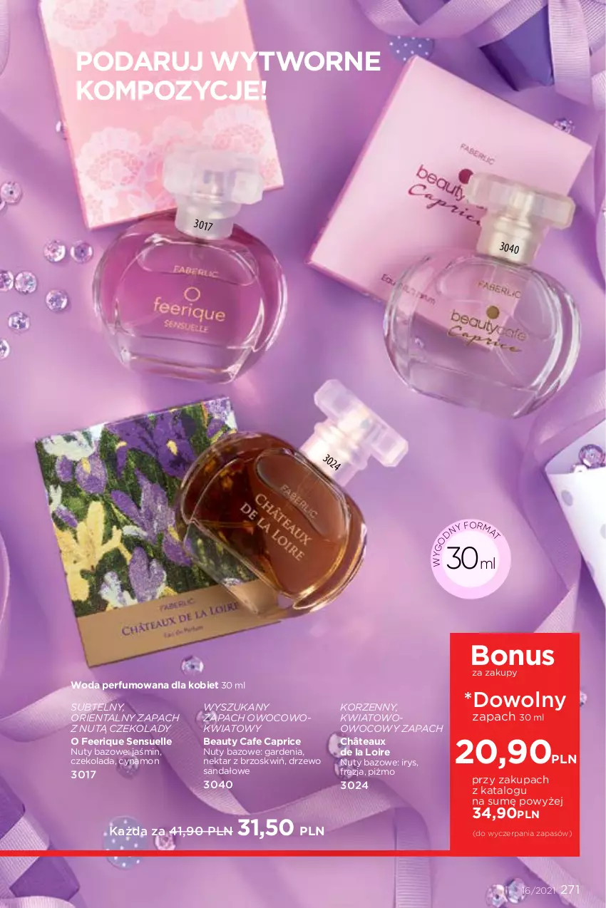 Gazetka promocyjna Faberlic - Gazetka - ważna 01.11 do 21.11.2021 - strona 271 - produkty: Czekolada, Nektar, Nuty, Perfum, Sandał, Woda, Woda perfumowana