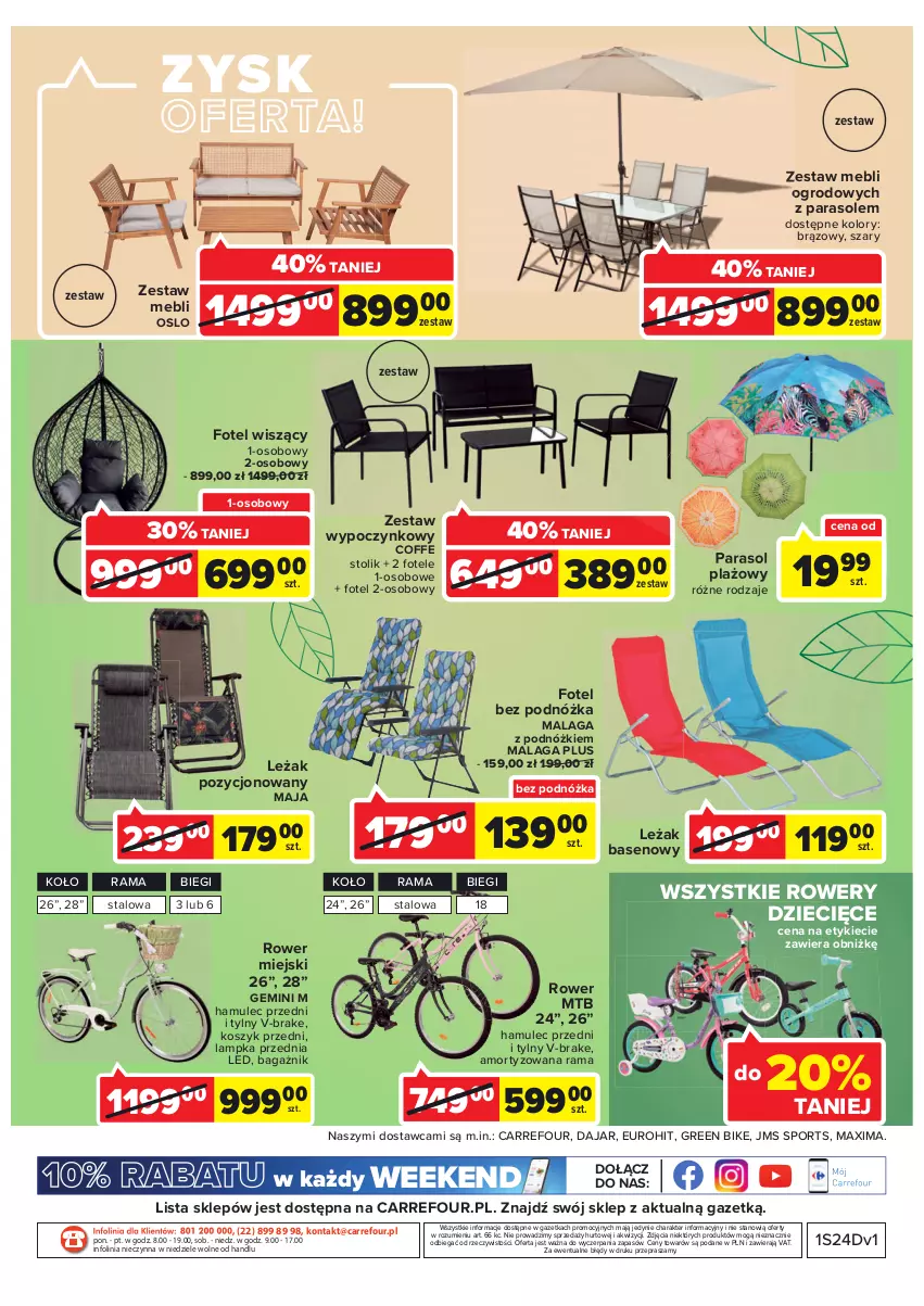 Gazetka promocyjna Carrefour - Gazetka Ogrodowy plac zabaw - ważna 14.06 do 26.06.2022 - strona 6 - produkty: Dzieci, Fotel, Kosz, Mule, O nas, Parasol, Por, Rama, Rower, Sport, Stolik