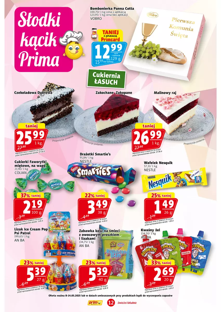 Gazetka promocyjna Prim Market - ważna 02.05 do 07.05.2025 - strona 12 - produkty: Cukier, Cukierki, Fa, Keen, Nesquik, Panna cotta, Psi Patrol, Top, Wafelek