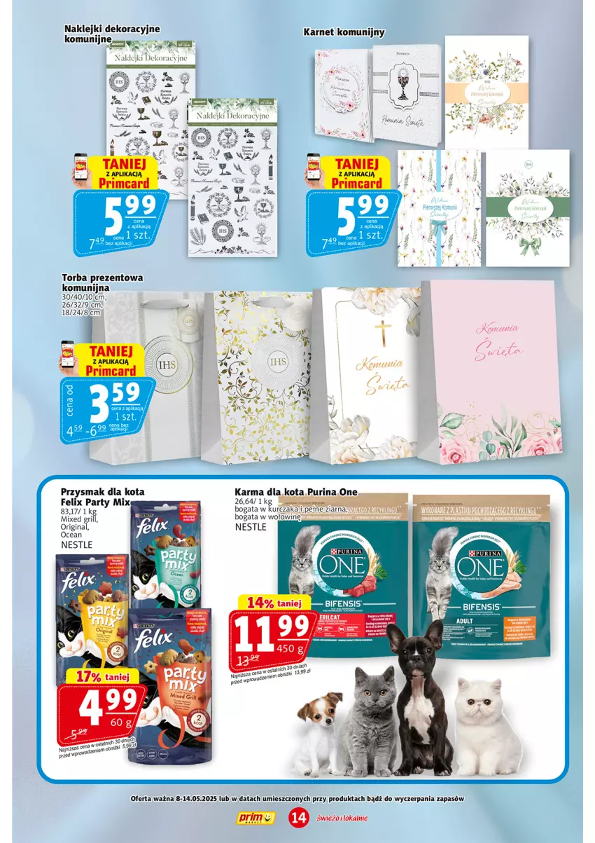 Gazetka promocyjna Prim Market - ważna 02.05 do 07.05.2025 - strona 14 - produkty: Felix, Gin, Grill, Klej, Przysmak dla kota, Torba, Torba prezentowa