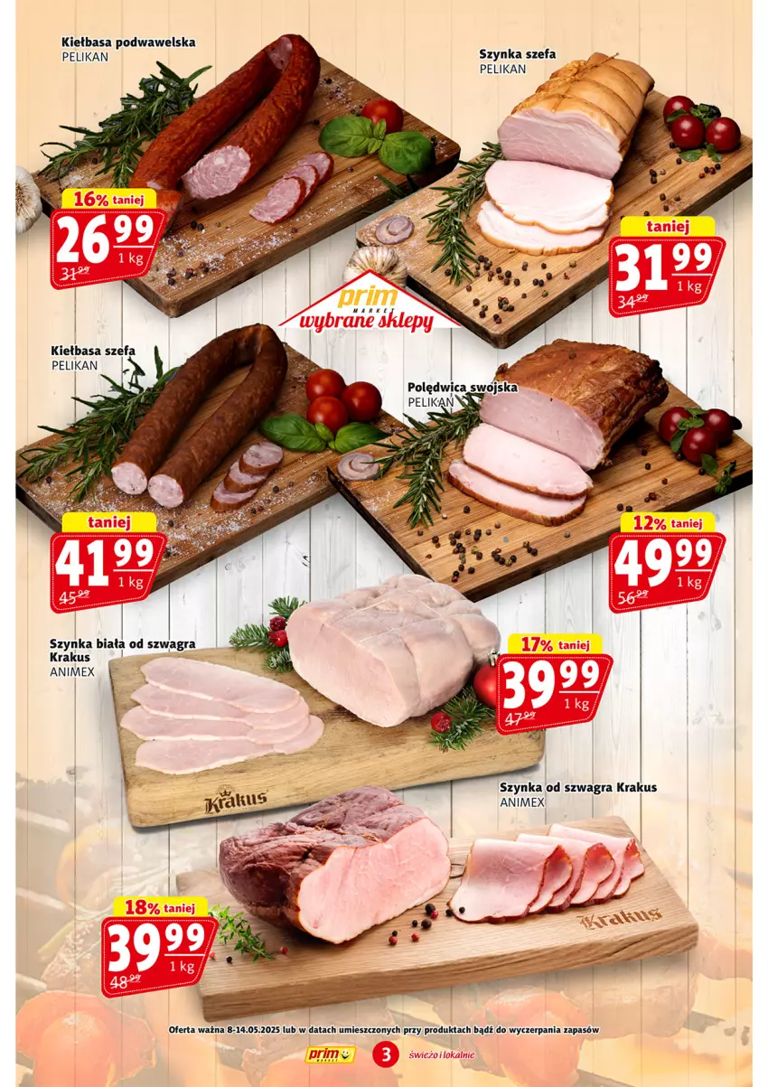 Gazetka promocyjna Prim Market - ważna 02.05 do 07.05.2025 - strona 3 - produkty: Fa, Gra, Kiełbasa, Kiełbasa podwawelska, Krakus, Polędwica, Szynka, Szynka biała, Wawel