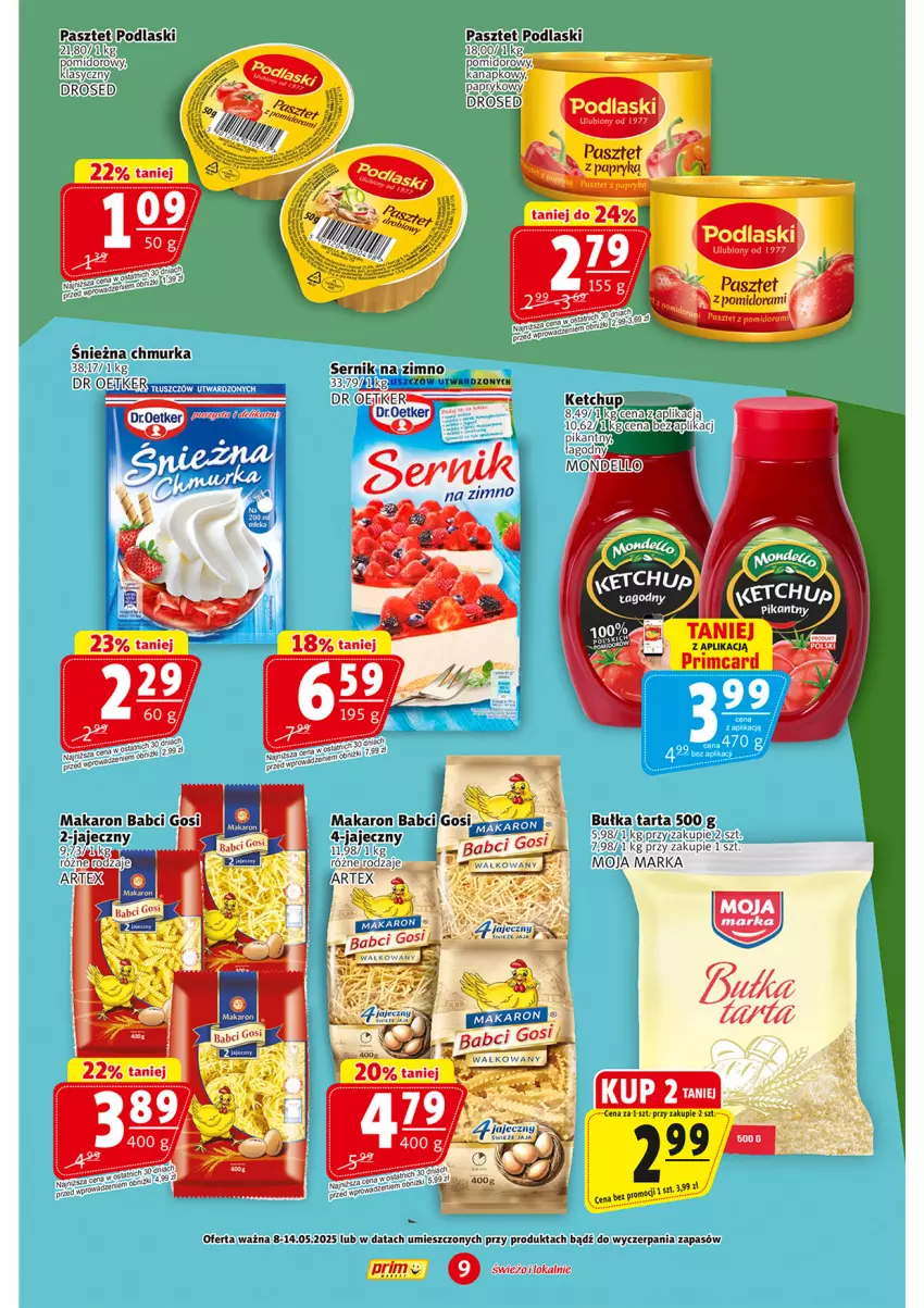 Gazetka promocyjna Prim Market - ważna 02.05 do 07.05.2025 - strona 9 - produkty: Bułka, Bułka tarta, Jaja, Makaron, Pasztet, Podlaski, Ser, Tarta