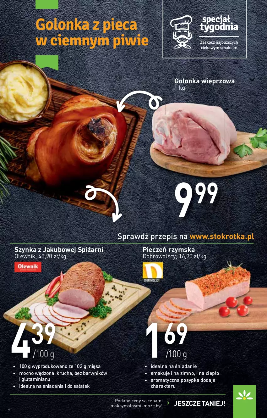 Gazetka promocyjna Stokrotka - Supermarket - ważna 14.04 do 20.04.2022 - strona 6 - produkty: Golonka wieprzowa, Olewnik, Piec, Pieczeń rzymska, Sałat, Szynka