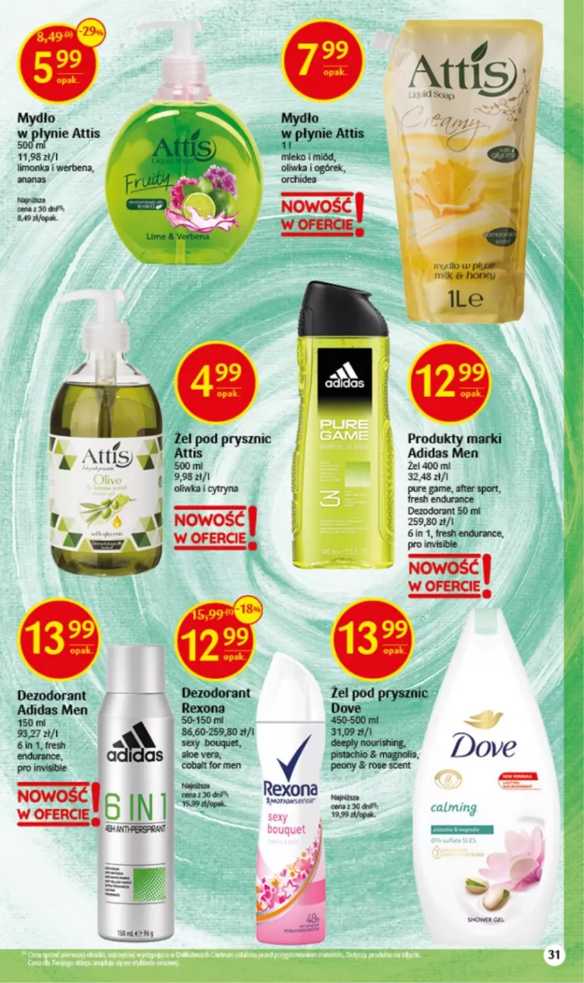 Gazetka promocyjna Delikatesy Centrum - Wielkanoc 22.03-08.04 - ważna 22.03 do 08.04.2023 - strona 31 - produkty: Adidas, Aloe vera, Ananas, Dezodorant, Dove, Limonka, Miód, Mleko, Mydło, Ogórek, Por, Pur, Rexona, Sport, Top