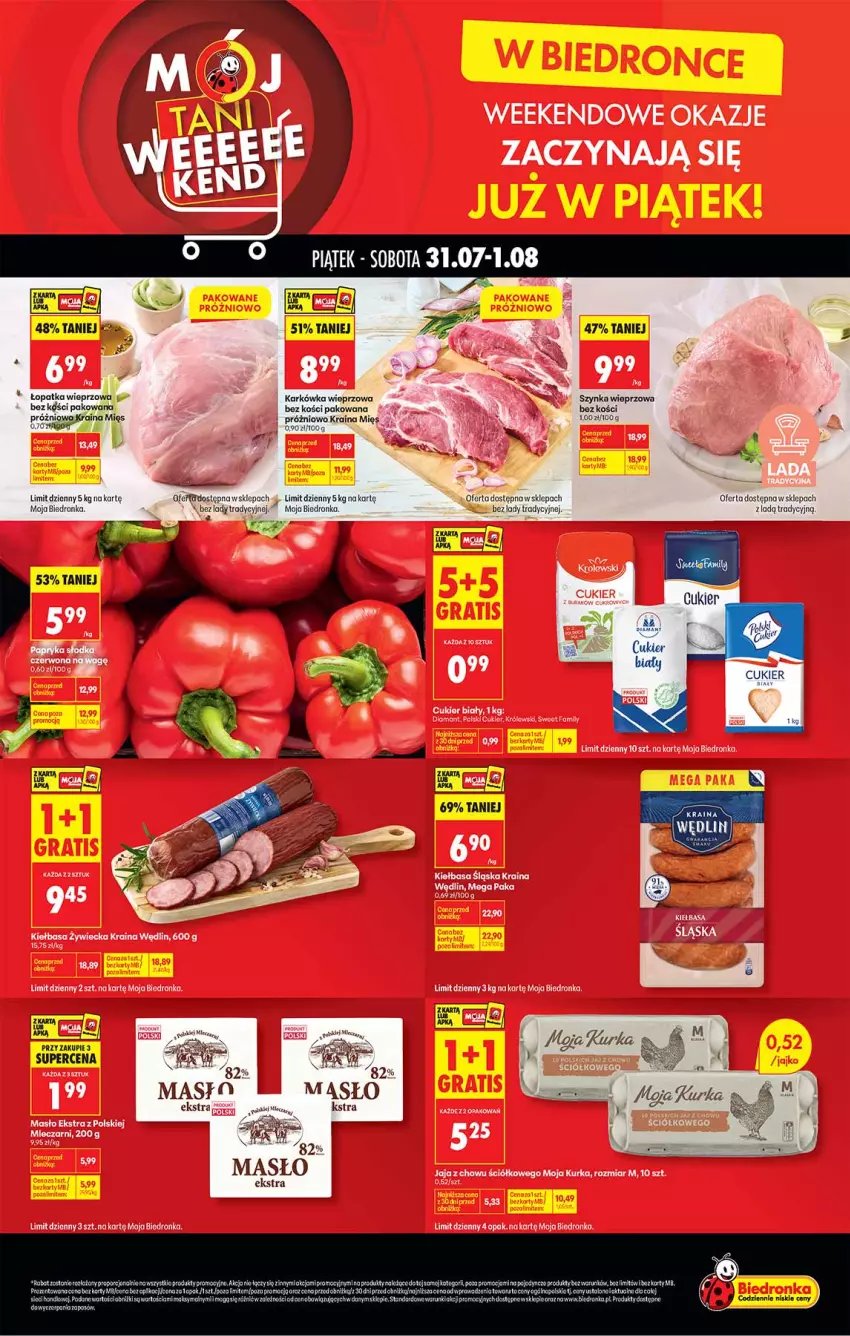 Gazetka promocyjna Biedronka - Tani Weekend - ważna 31.07 do 01.08.2026 - strona 1 - produkty: Fa, Karkówka wieprzowa, LG, Rama, Szynka, Szynka wieprzowa