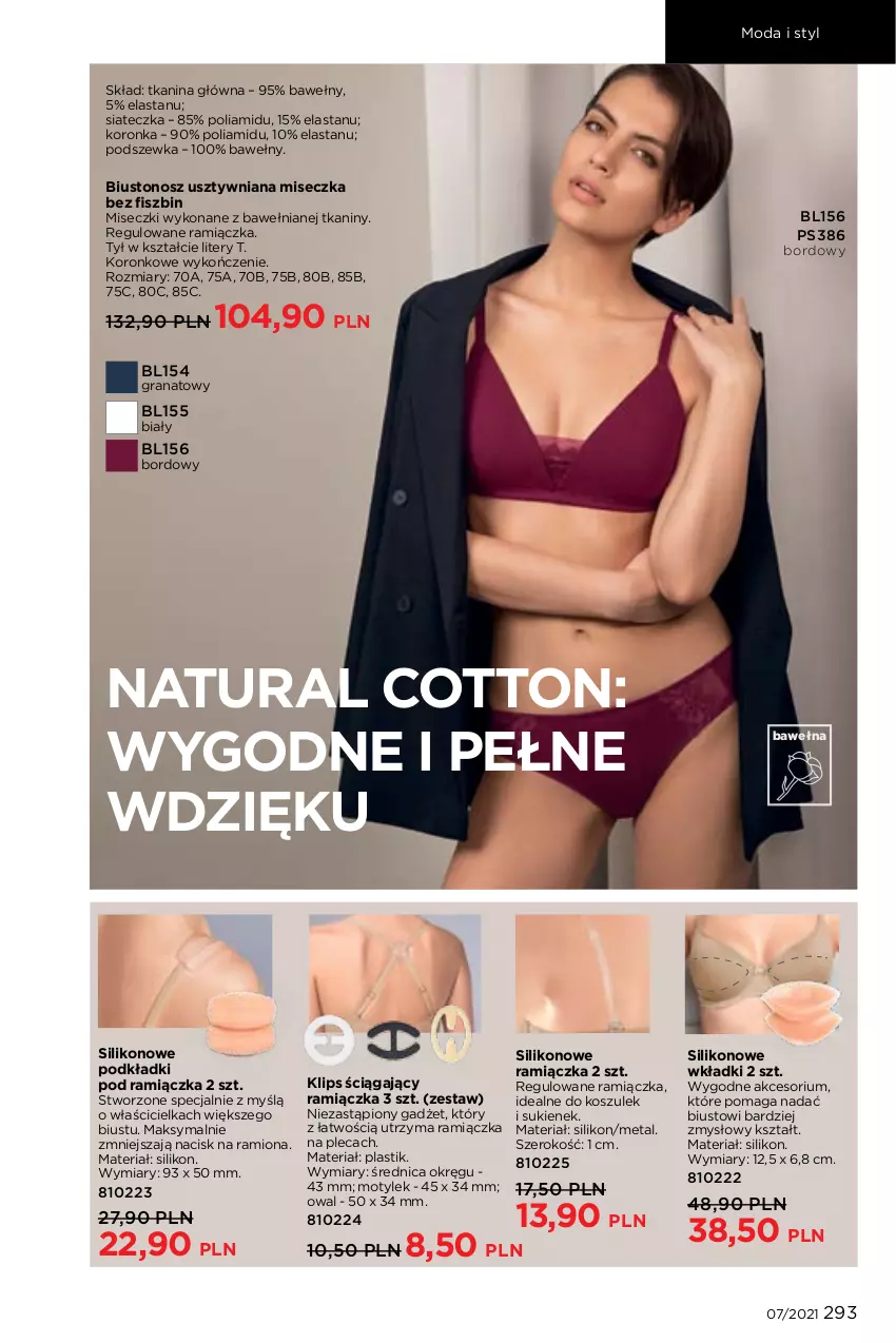 Gazetka promocyjna Faberlic - Gazetka - ważna 03.05 do 23.05.2021 - strona 293 - produkty: Biustonosz, Gra, Granat, Kosz, Miseczka, Moda, Podkład, Wełna, Wkładki