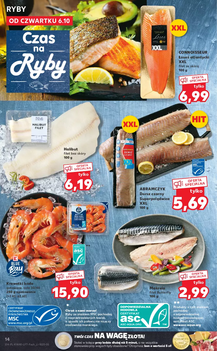 Gazetka promocyjna Kaufland - OFERTA TYGODNIA - ważna 06.10 do 12.10.2022 - strona 14 - produkty: Dorsz, Halibut, Krewetki, Olej, Polędwica, Waga