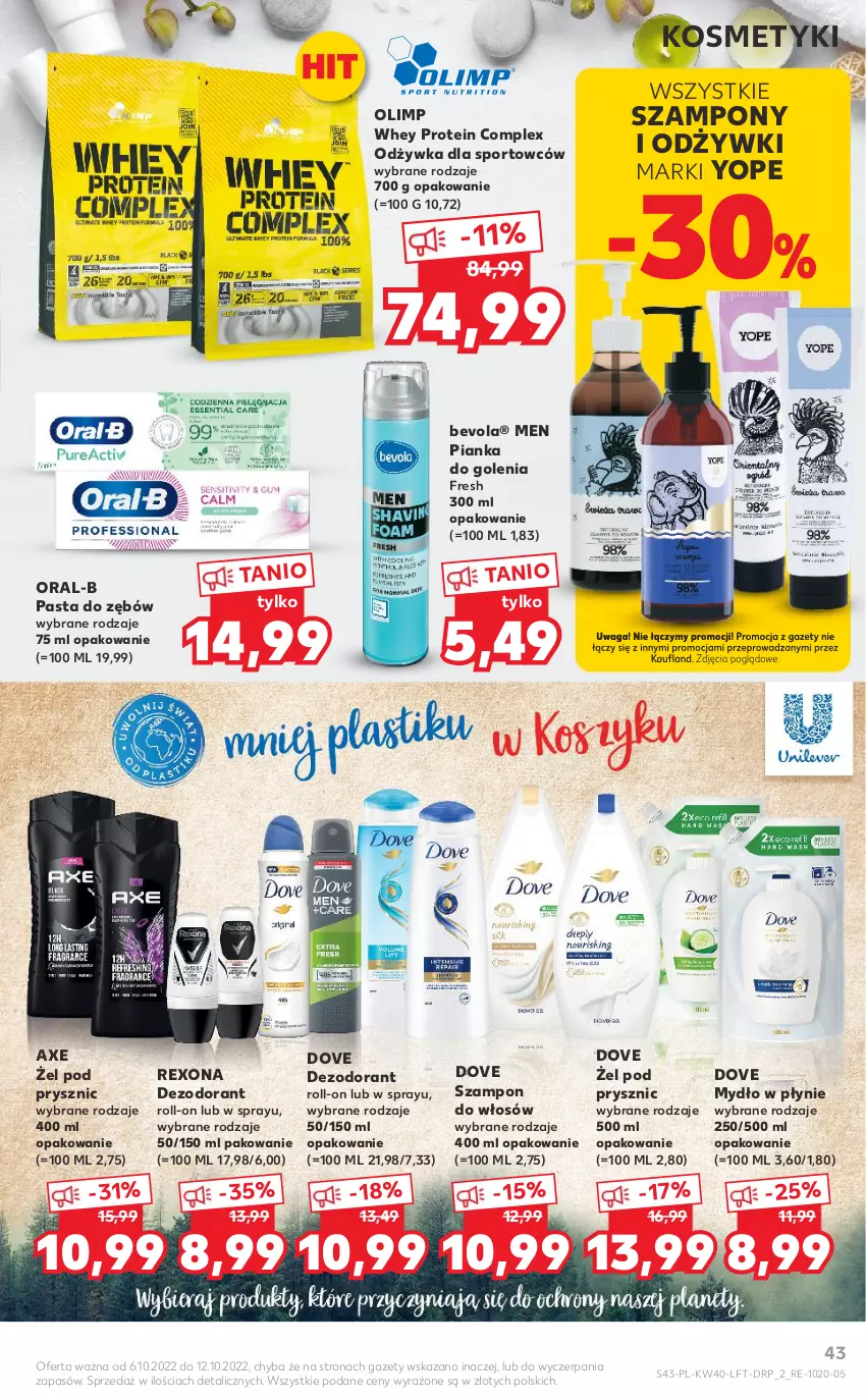 Gazetka promocyjna Kaufland - OFERTA TYGODNIA - ważna 06.10 do 12.10.2022 - strona 43 - produkty: Dezodorant, Dove, Mydło, Mydło w płynie, Odżywka, Pasta do zębów, Pianka do golenia, Por, Rexona, Sport, Szampon, Waga, Yope