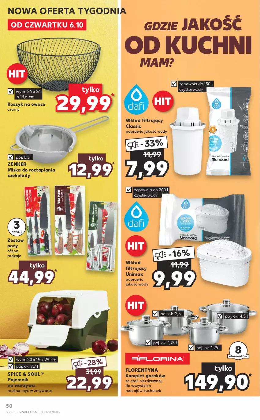 Gazetka promocyjna Kaufland - OFERTA TYGODNIA - ważna 06.10 do 12.10.2022 - strona 50 - produkty: Kosz, Miska, Noż, Owoce, Pojemnik, Warzywa, Wkład filtrujący