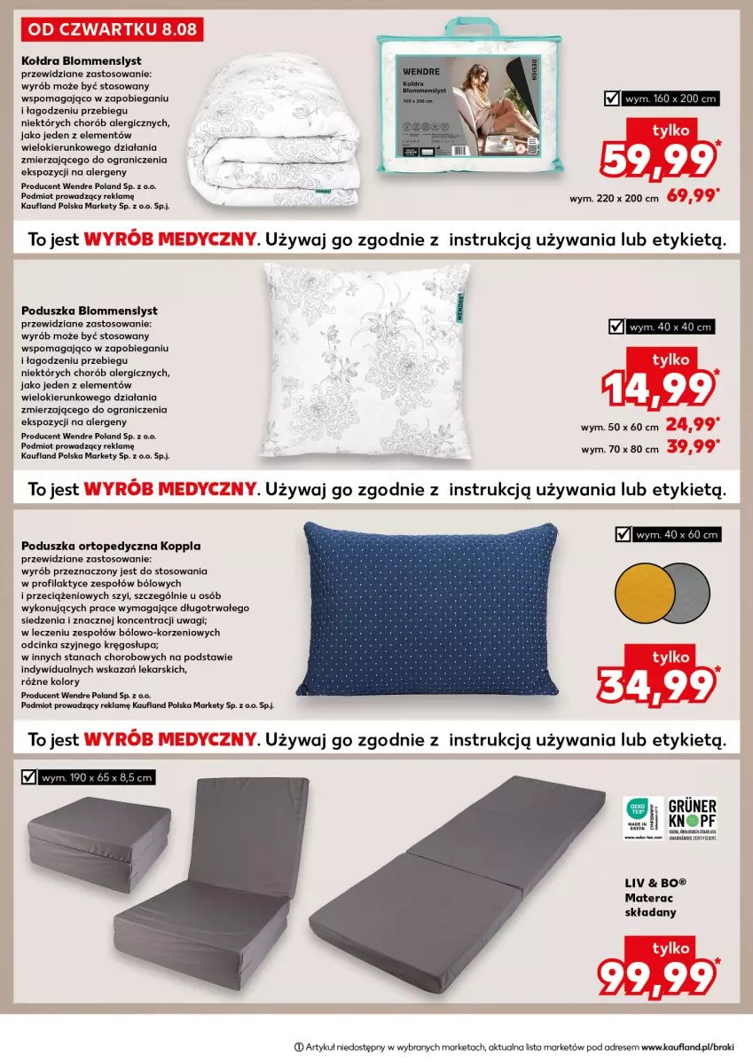 Gazetka promocyjna Kaufland - Kaufland - ważna 08.08 do 13.08.2024 - strona 24 - produkty: Dres, Fa, Gra, Inka, Kołdra, Materac, Materac składany, Poduszka, Tera, Top, Wagi