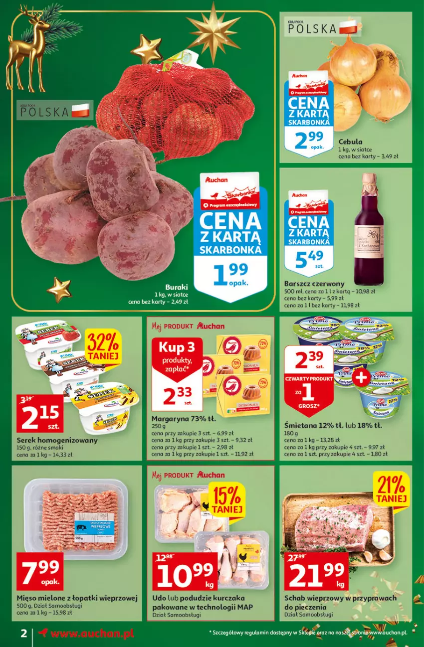 Gazetka promocyjna Auchan - Gazetka Magia Wigilijnego Stołu Moje Auchan - ważna 15.12 do 24.12.2022 - strona 2 - produkty: Buraki, Fa, Kurczak, Margaryna, Mięso, Mięso mielone, Mięso mielone z łopatki wieprzowej, Piec, Schab wieprzowy, Ser, Serek, Serek homogenizowany