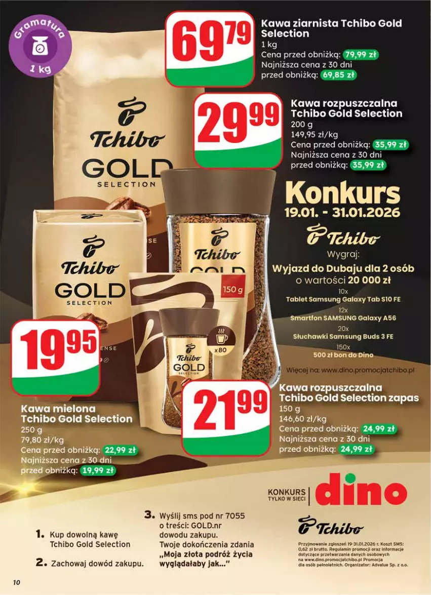 Gazetka promocyjna Dino - Gazetka 04 / 2026 - ważna 21.01 do 27.01.2026 - strona 10 - produkty: Gala, Gra, Kawa, Kawa rozpuszczalna, Kawa ziarnista, Kosz, Samsung, Słuchawki, Smartfon, Tablet, Tchibo