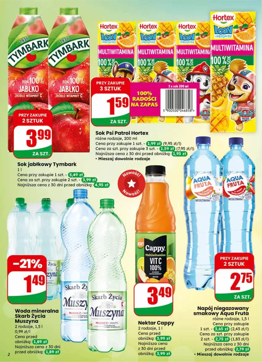 Gazetka promocyjna Dino - Gazetka 04 / 2026 - ważna 21.01 do 27.01.2026 - strona 2 - produkty: Cappy, Hortex, Mus, Nektar, Psi Patrol, Sok, Sok jabłkowy, Szyna, Tymbark