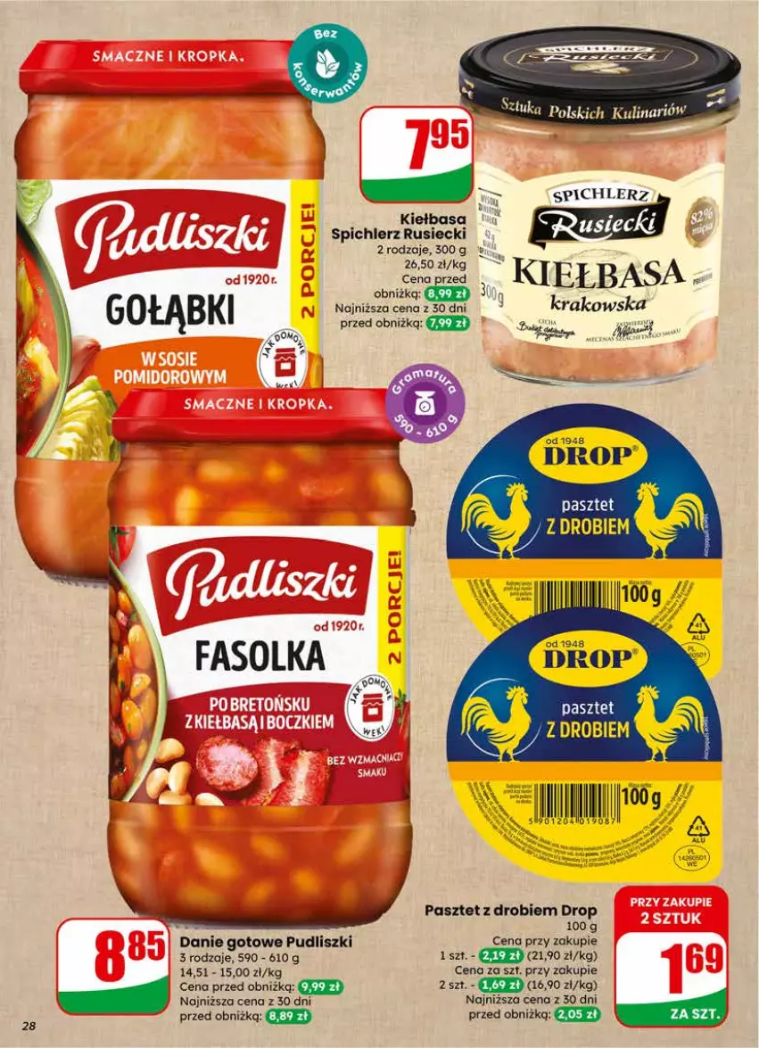 Gazetka promocyjna Dino - Gazetka 04 / 2026 - ważna 21.01 do 27.01.2026 - strona 28 - produkty: Danie gotowe, Kiełbasa, Pasztet, Pudliszki, Spichlerz Rusiecki