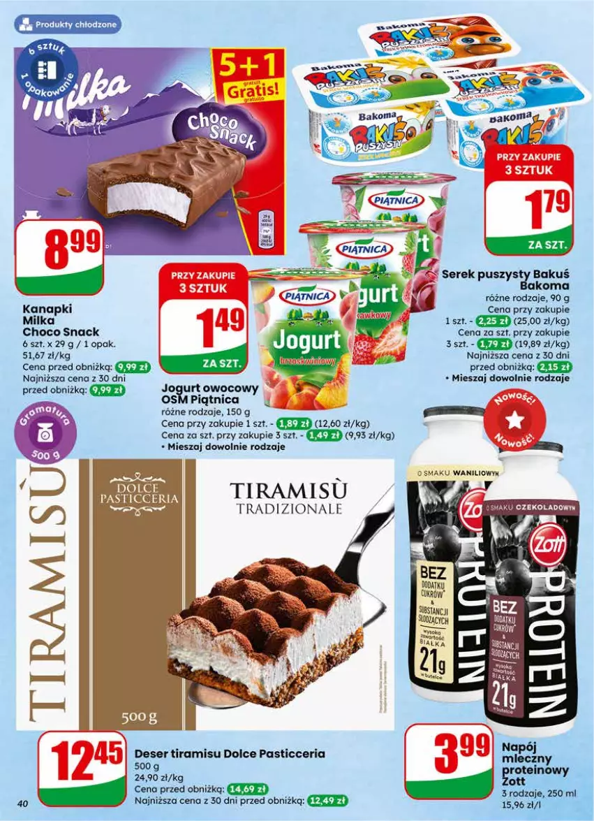 Gazetka promocyjna Dino - Gazetka 04 / 2026 - ważna 21.01 do 27.01.2026 - strona 40 - produkty: Deser, Jogurt, Milka, Napój, Piątnica, Ser, Serek, Sok