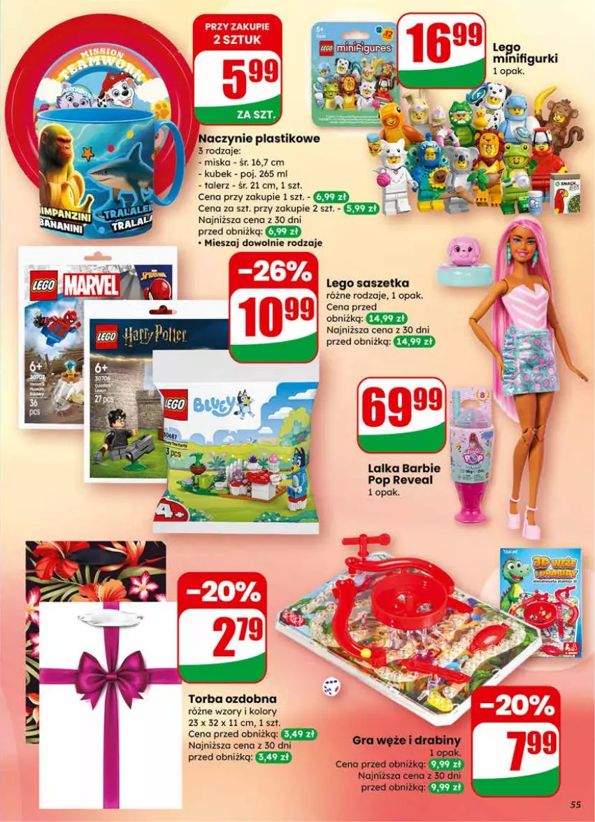 Gazetka promocyjna Dino - Gazetka 04 / 2026 - ważna 21.01 do 27.01.2026 - strona 55 - produkty: Barbie, Gra, Kubek, Lalka, LEGO, Miska, Talerz, Torba