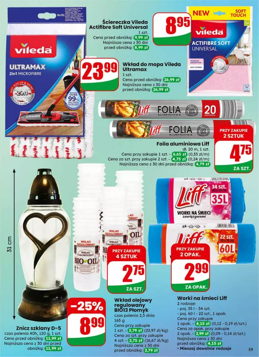 Gazetka promocyjna Dino - Gazetka 04 / 2026 - ważna 21.01 do 27.01.2026 - strona 59 - produkty: Folia aluminiowa, Koc, Mop, Olej, Rama, Vileda, Wkład do mopa, Wkład olejowy, Worki na śmiec, Worki na śmieci, Znicz