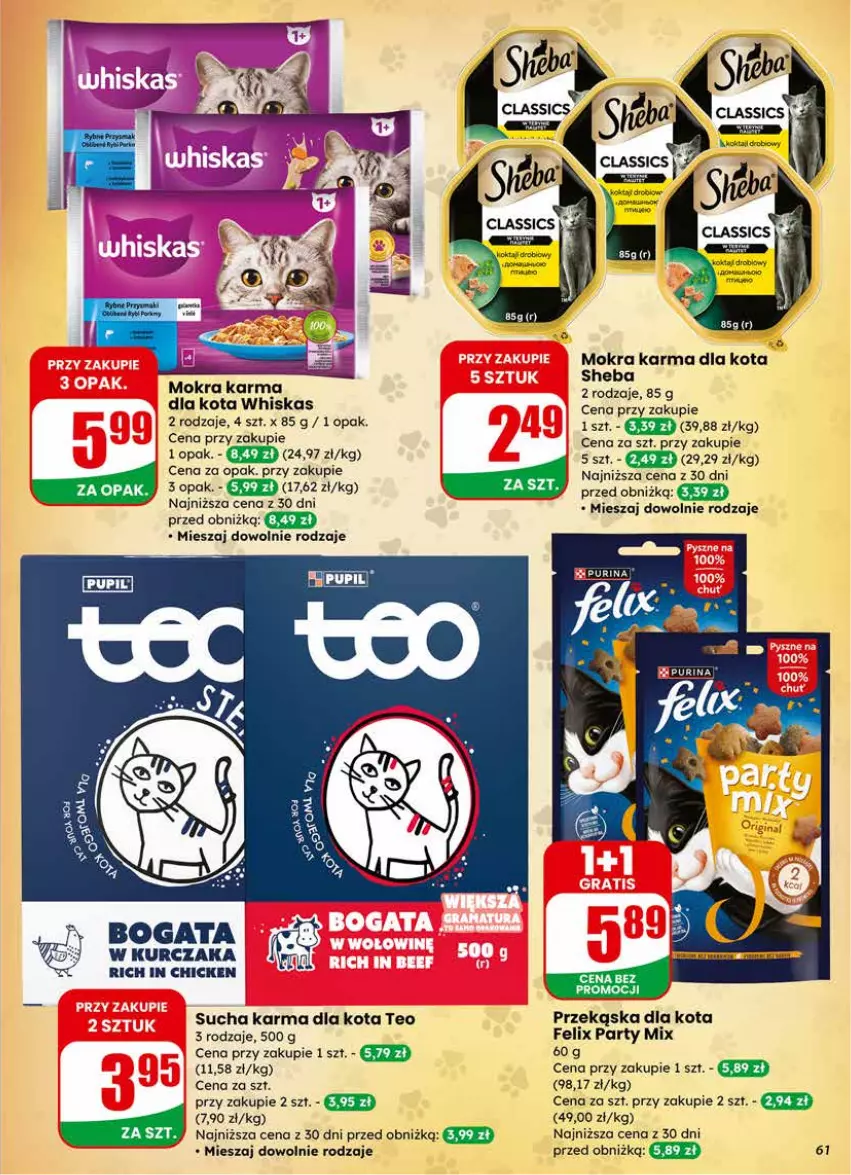 Gazetka promocyjna Dino - Gazetka 04 / 2026 - ważna 21.01 do 27.01.2026 - strona 61 - produkty: Felix, Mokra karma, Pur, Purina, Sheba, Sucha karma, Whiskas