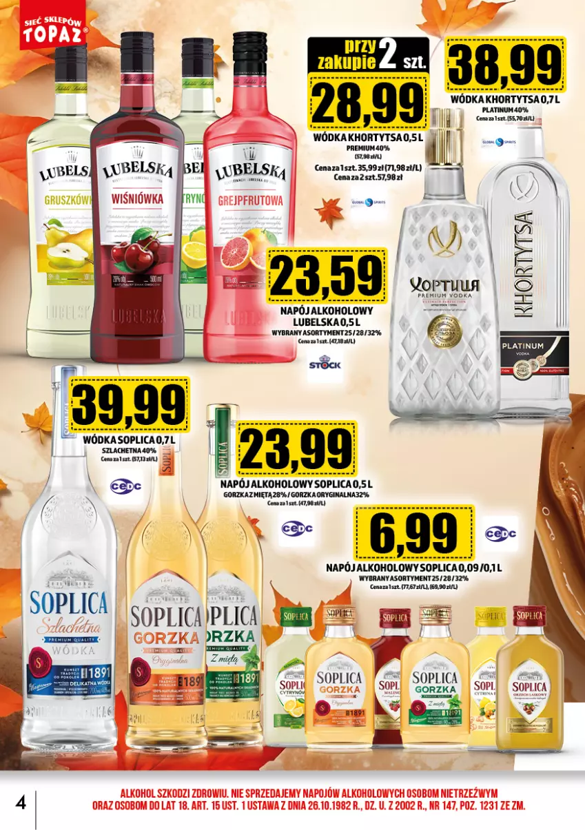 Gazetka promocyjna Topaz - Gazetka - ważna 02.11 do 30.11.2024 - strona 4 - produkty: Gin, HP, Napój, Soplica, Wódka