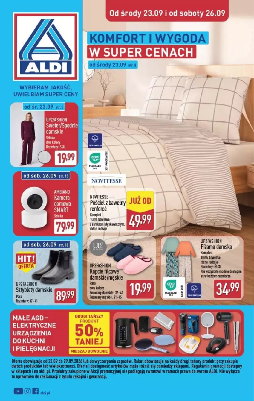 Gazetka promocyjna Aldi - Przygotuj się na kolejny tydzień! - ważna 23.09 do 26.09.2026 - strona 1 - produkty: Fa, Kamera, Kapcie, Piżama, Pościel, Rama, Wełna