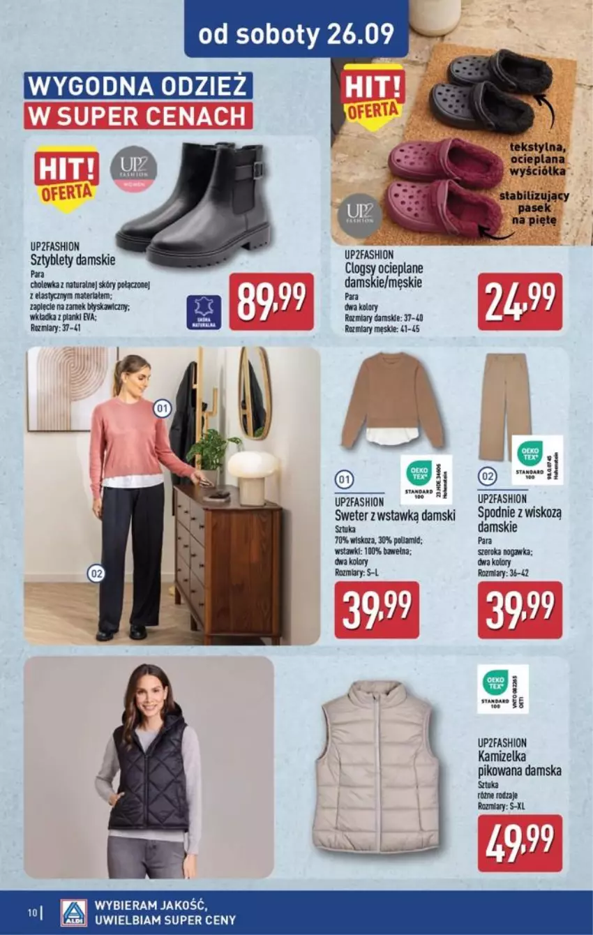 Gazetka promocyjna Aldi - Przygotuj się na kolejny tydzień! - ważna 23.09 do 26.09.2026 - strona 10 - produkty: Clogsy, Fa, Kamizelka, LANA, Pasek, Spodnie, Sweter, Sztyblety