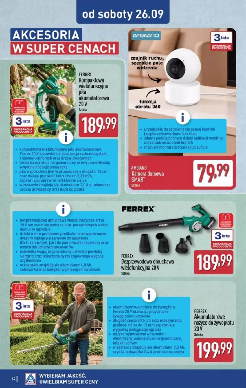 Gazetka promocyjna Aldi - Przygotuj się na kolejny tydzień! - ważna 23.09 do 26.09.2026 - strona 14 - produkty: Akumulator, Kamera, LG, Materac, Mobil, Mule, Noż, Nożyce, Obraz, Piec, Por, Tera, Waga, Warka, Wino