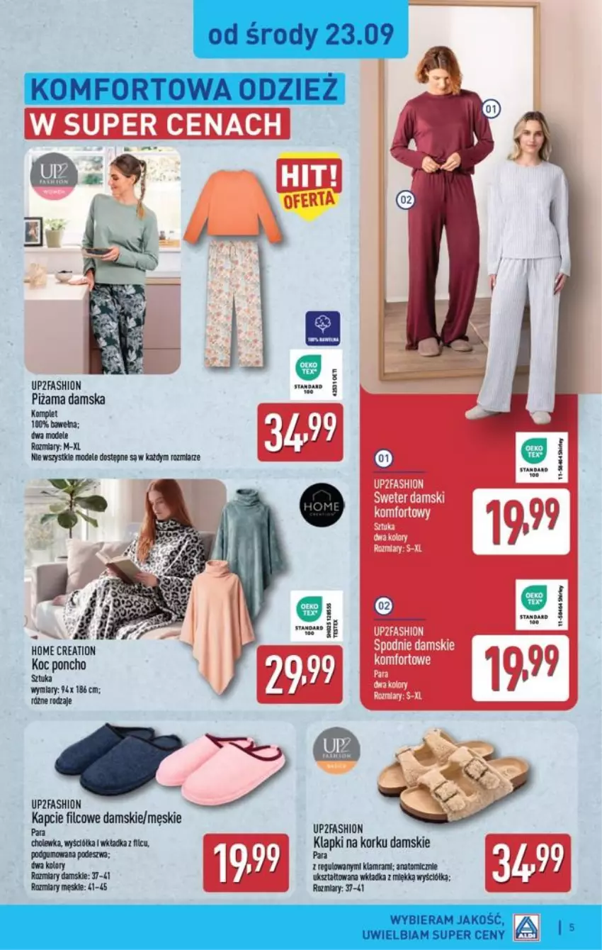 Gazetka promocyjna Aldi - Przygotuj się na kolejny tydzień! - ważna 23.09 do 26.09.2026 - strona 5 - produkty: Fa, Kapcie, Klapki, Koc, Piżama, Wełna