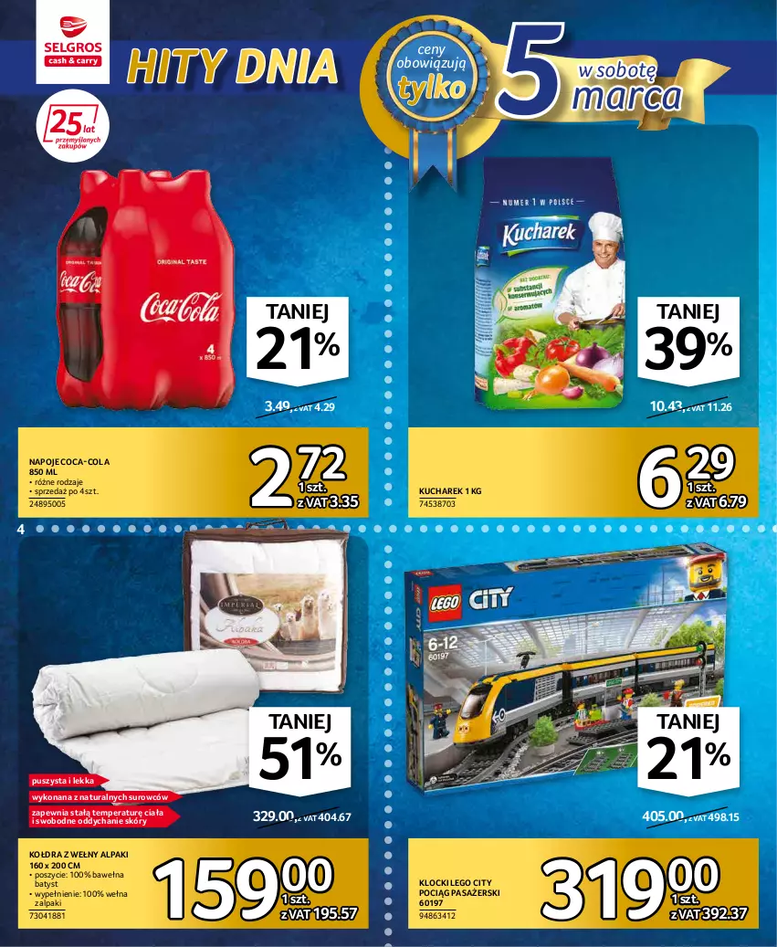 Gazetka promocyjna Selgros - Katalog Hity - ważna 03.03 do 16.03.2022 - strona 4 - produkty: Coca-Cola, Klocki, Kołdra, Kucharek, LEGO, LEGO City, Napoje, Pociąg, Pociąg pasażerski, Wełna