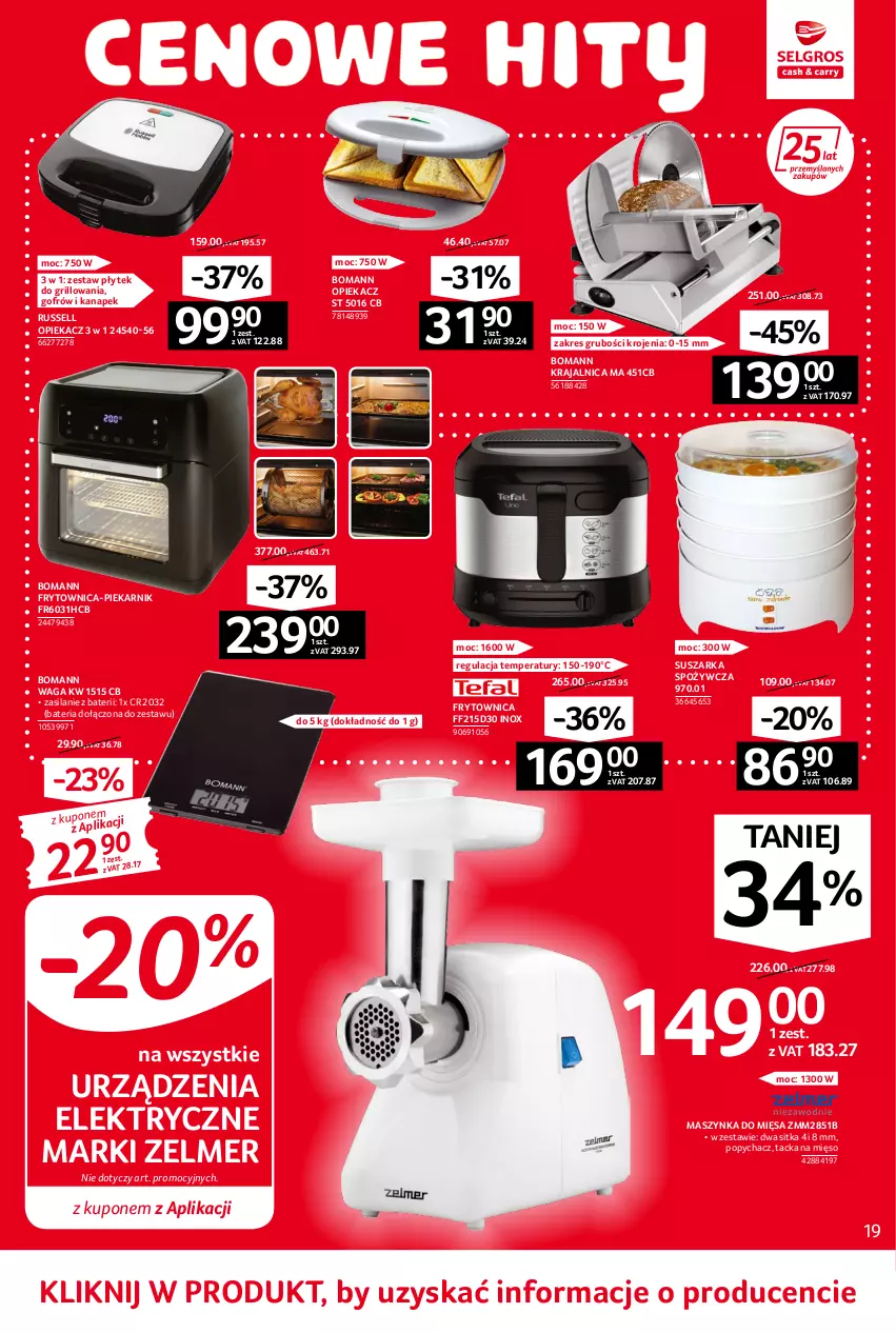 Gazetka promocyjna Selgros - Oferta przemysłowa - ważna 02.06 do 14.06.2022 - strona 19 - produkty: Bateria, Grill, Maszynka, Mięso, Piekarnik, Silan, Suszarka, Szynka, Waga, Zelmer