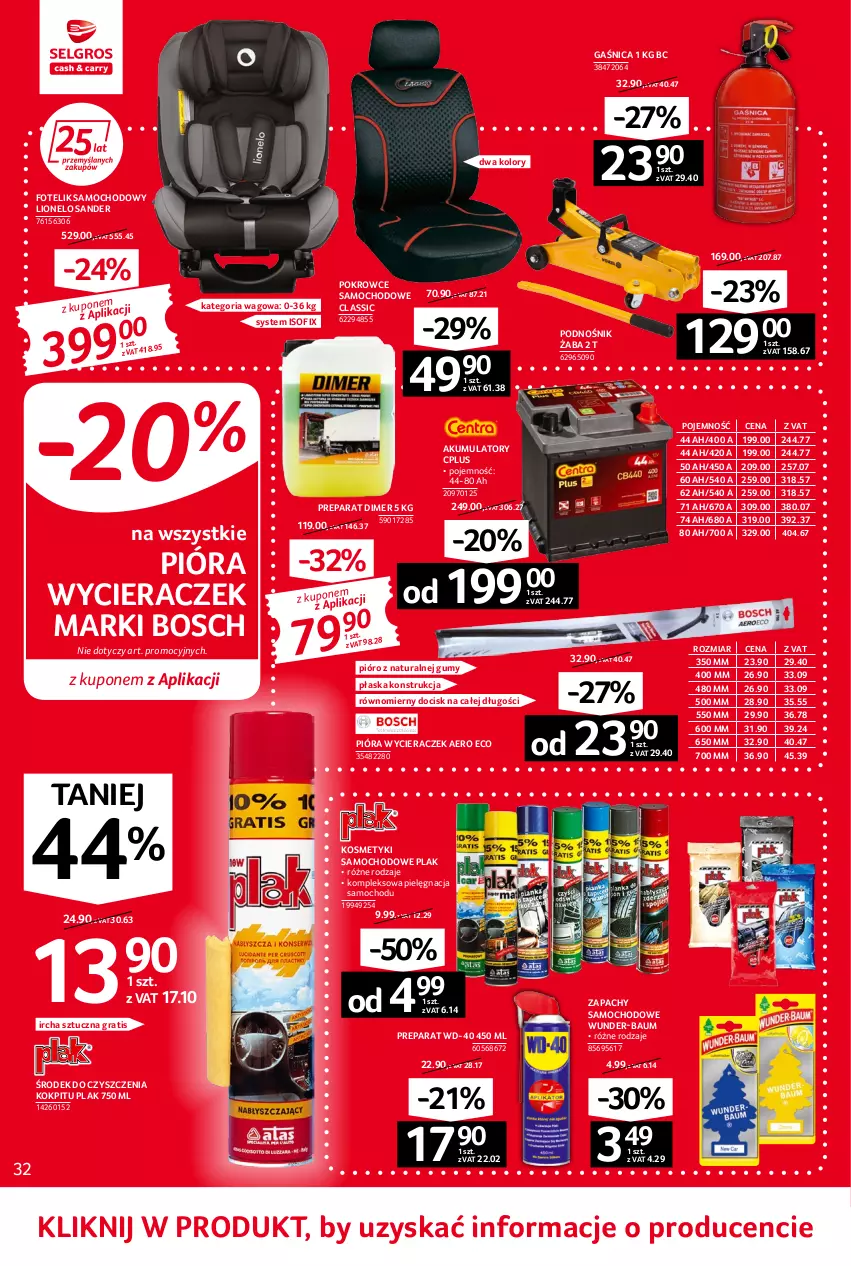 Gazetka promocyjna Selgros - Oferta przemysłowa - ważna 02.06 do 14.06.2022 - strona 32 - produkty: Akumulator, Bosch, Fotel, Fotelik, Fotelik samochodowy, Gaśnica, Gra, Lion, WD-40