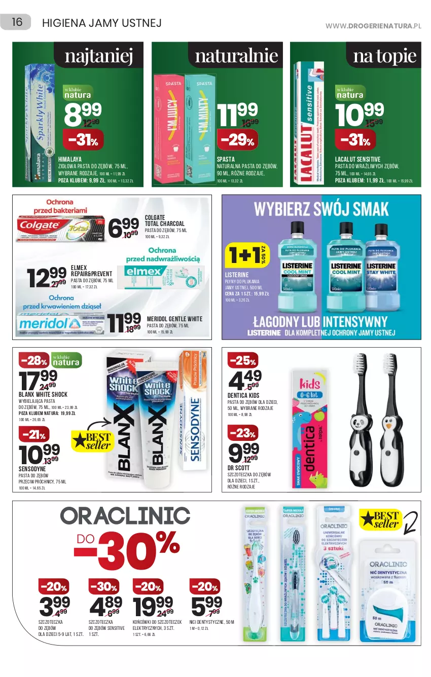 Gazetka promocyjna Drogerie Natura - Gazetka Drogerie Natura - ważna 07.10 do 20.10.2021 - strona 16 - produkty: Colgate, Colgate Total, Dzieci, Elmex, Himalaya, Lacalut, LG, Listerine, Pasta do zębów, Sensodyne, Szczoteczka, Szczoteczka do zębów, Top