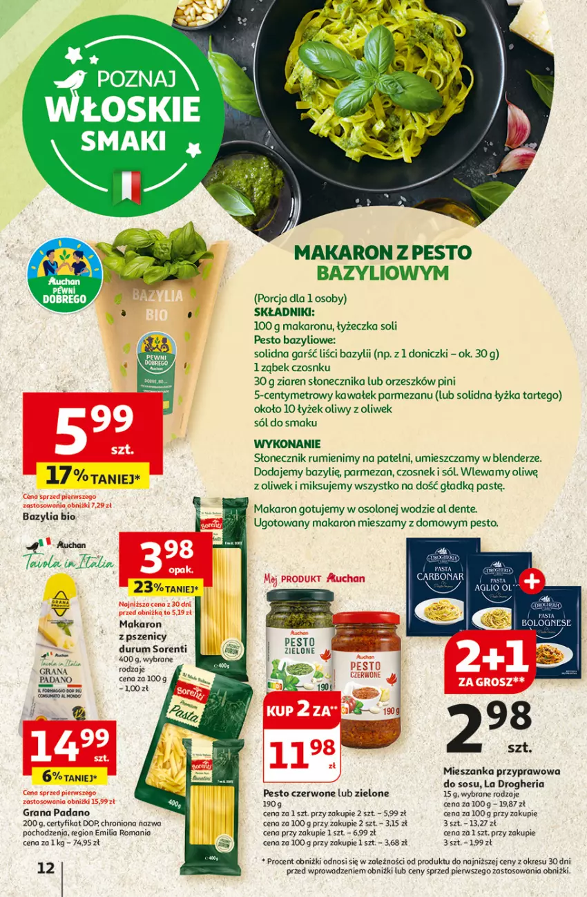 Gazetka promocyjna Auchan - Hipermarket - ważna 01.08 do 07.08.2024 - strona 14 - produkty: Bazyl, Bazylia, Czosnek, Gra, Kawa, Makaron, Metro, Parmezan, Pesto, Por, Rum, Sól, Sos, Wałek