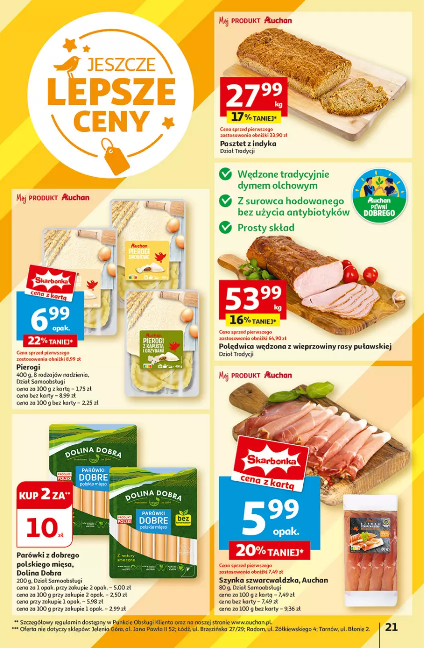 Gazetka promocyjna Auchan - Hipermarket - ważna 01.08 do 07.08.2024 - strona 23 - produkty: Fa, Mięso, Parówki, Pasztet, Pasztet z indyka, Pierogi, Polędwica, Szynka