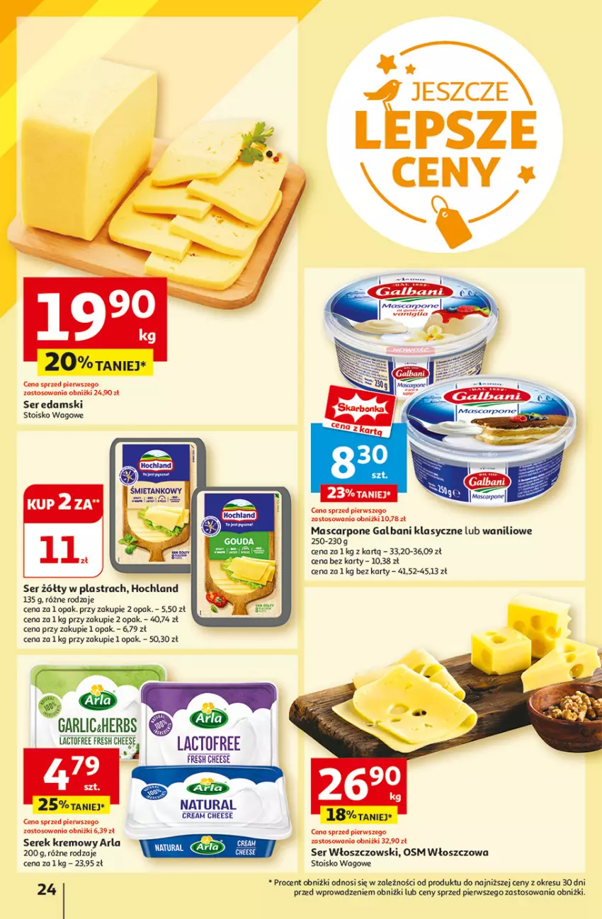 Gazetka promocyjna Auchan - Hipermarket - ważna 01.08 do 07.08.2024 - strona 26 - produkty: Edam, Galbani, Gouda, Hochland, Mascarpone, Ser, Serek, Włoszczowski