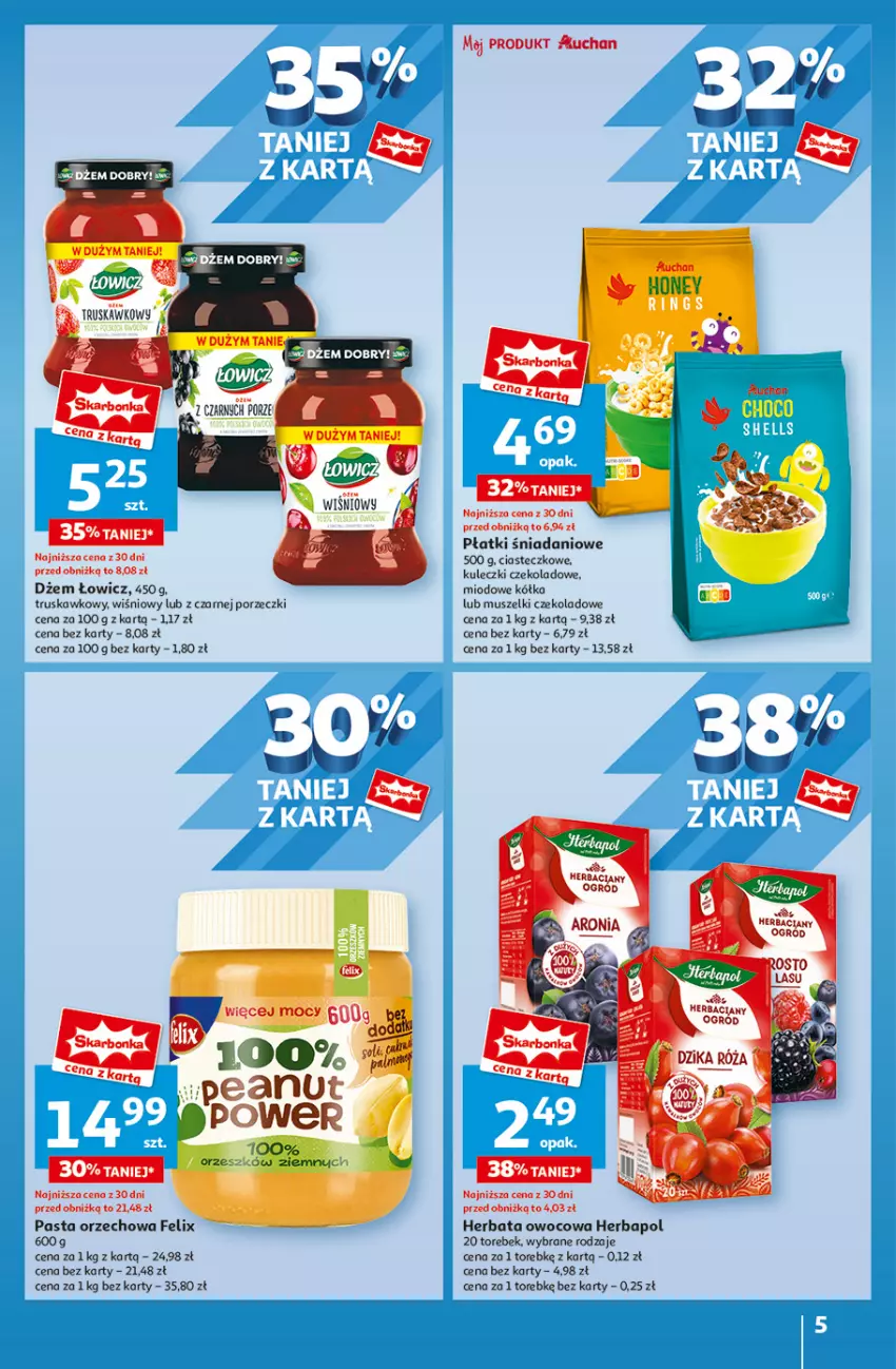 Gazetka promocyjna Auchan - Hipermarket - ważna 01.08 do 07.08.2024 - strona 5 - produkty: Danio, Dżem, Felix, Herbapol, Herbata, Herbata owocowa, Mus, Ogród, Por