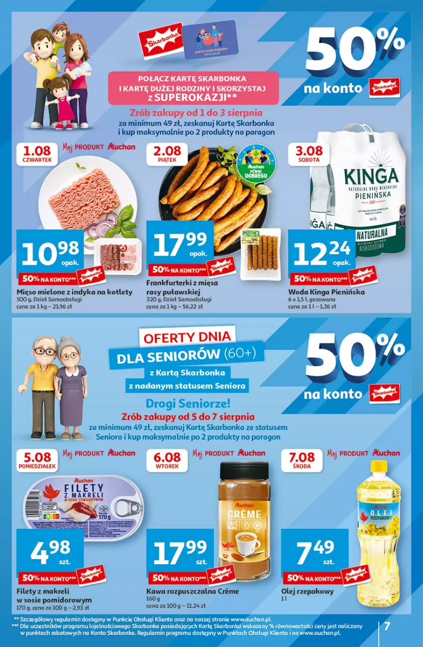 Gazetka promocyjna Auchan - Hipermarket - ważna 01.08 do 07.08.2024 - strona 7 - produkty: Frankfurterki, Kawa, Kawa rozpuszczalna, Kotlet, Mięso, Mięso mielone, Sos, Woda