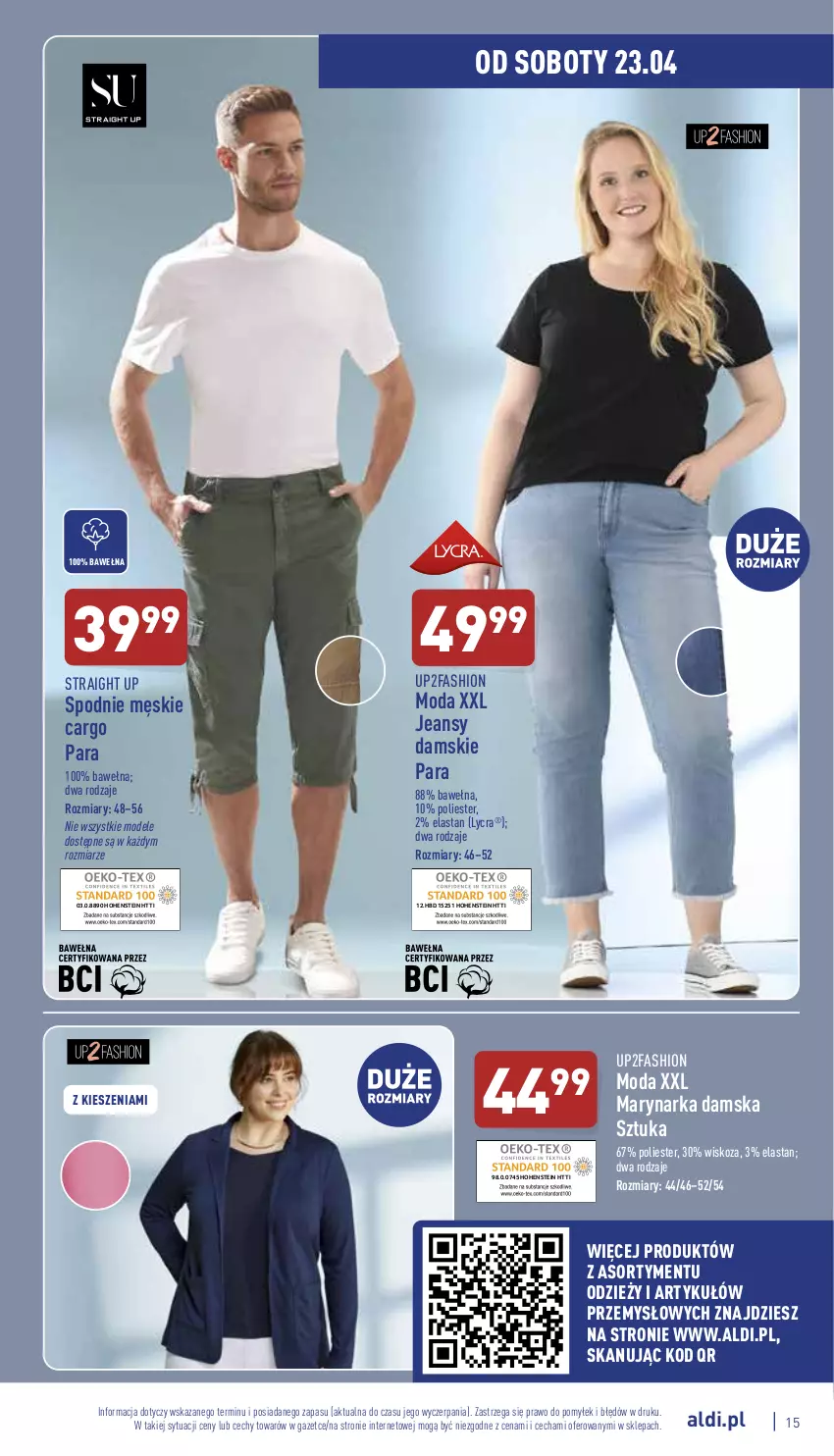 Gazetka promocyjna Aldi - Katalog Moda i Dom - ważna 20.04 do 23.04.2022 - strona 15 - produkty: Fa, Moda, Spodnie, Wełna